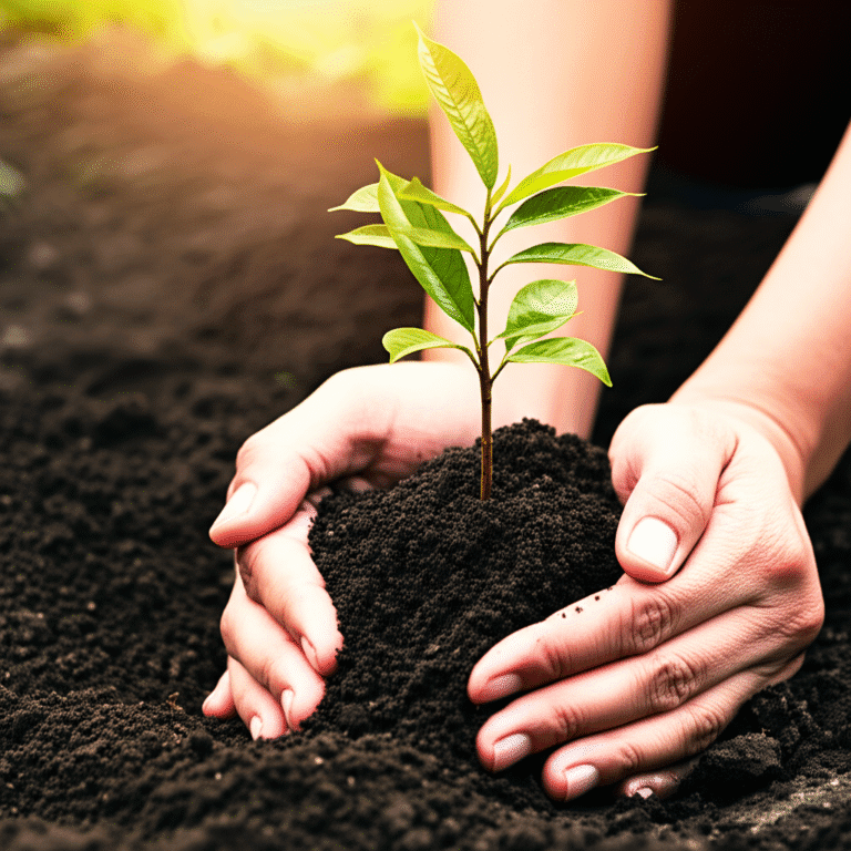 Investimento a Longo Prazo Mãos plantando uma muda de árvore, representando crescimento a longo prazo