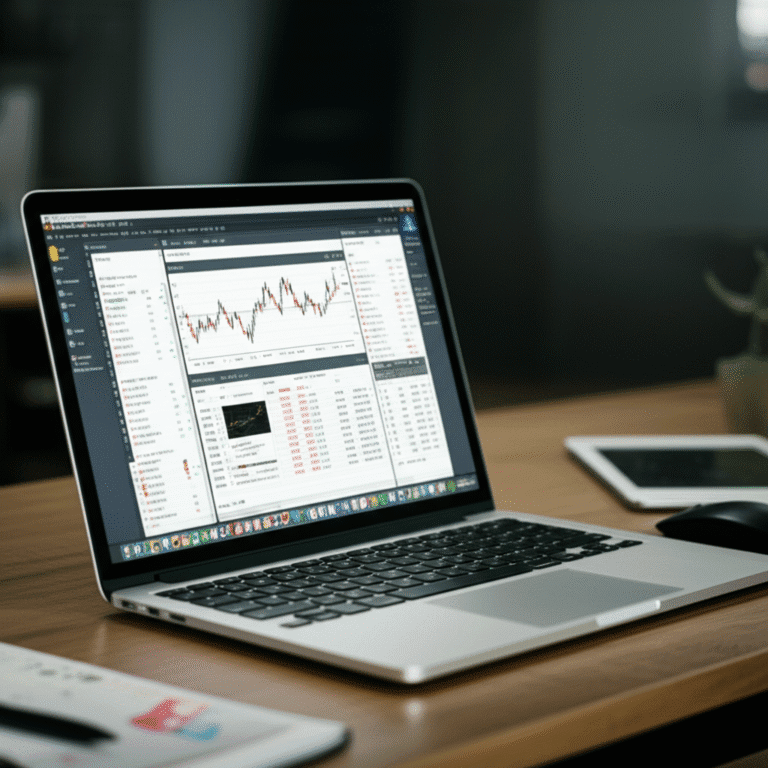 Kit de Ferramentas Financeiras Notebook com diversos aplicativos e ferramentas financeiras abertas.