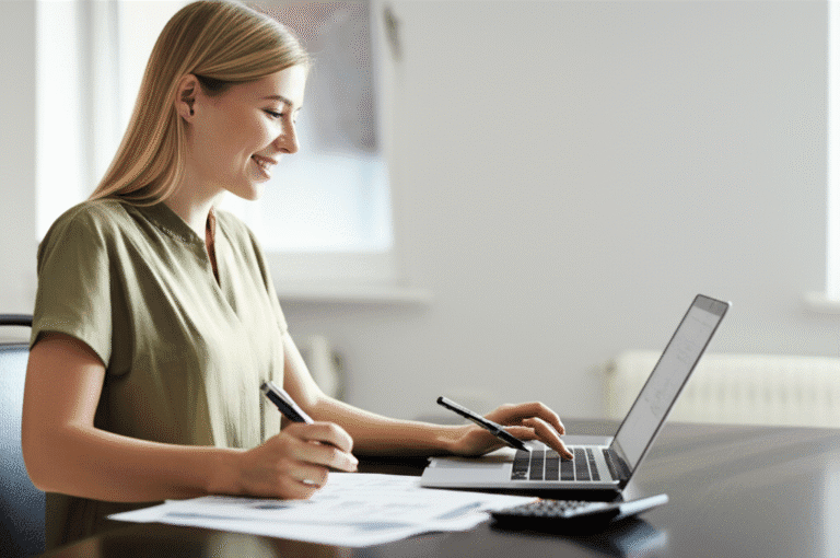 Planejamento Financeiro Estratégico Mulher planejando orçamento financeiro em um notebook