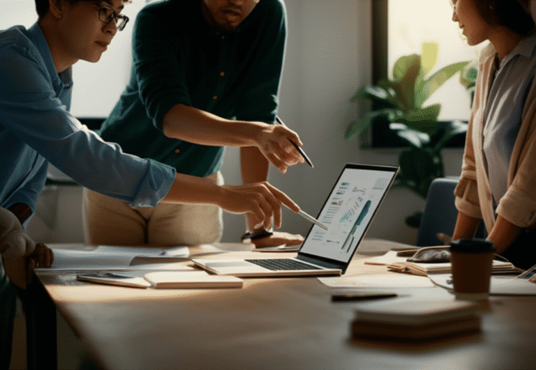 Trabalho em Equipe e Prosperidade Grupo de pessoas colaborando em um projeto