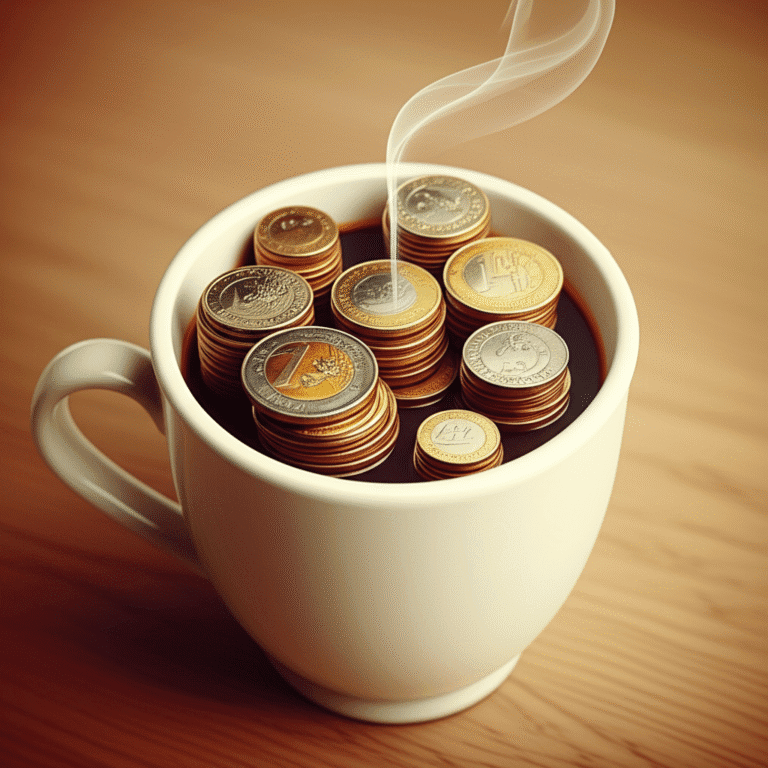 O Poder do Efeito Latte Moedas se acumulando em cima de um café